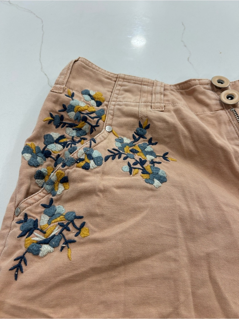 Anthropologie Peach Floral-Trim Pants